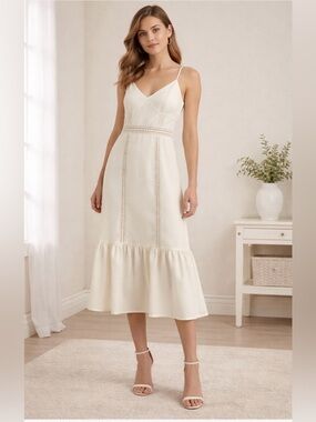 Aqua Ivory Lace Panel Midi Dress Bridal Shower Summer Size Small